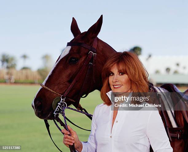 American actress Stefanie Powers on Polo Field with Pony.