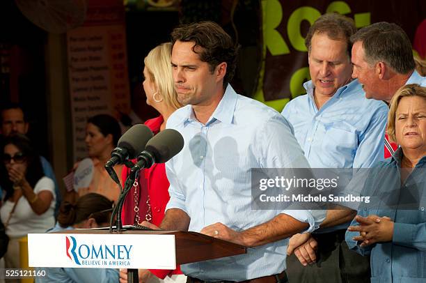 August 13, 2012 CRAIG ROMNEY SPEAKS WITH PAM BONDI, MITT ROMNEY, LINCOLN DIAZ-BALART. Mitt Romney Campaigns in South Florida On His Bus Tour For A...