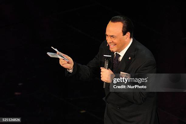 Maurizio Crozza in Sanremo during first day of the Sanremo Italian Music Festival, on February 13, 2013. Photo: Manuel Romano/NurPhoto