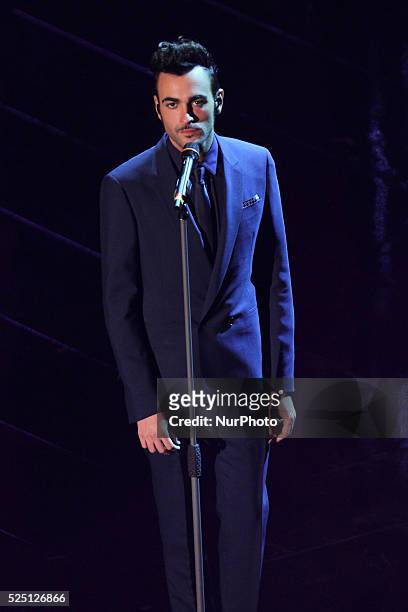 Marco Mengoni in Sanremo during first day of the Sanremo Italian Music Festival, on February 13, 2013. Photo: Manuel Romano/NurPhoto