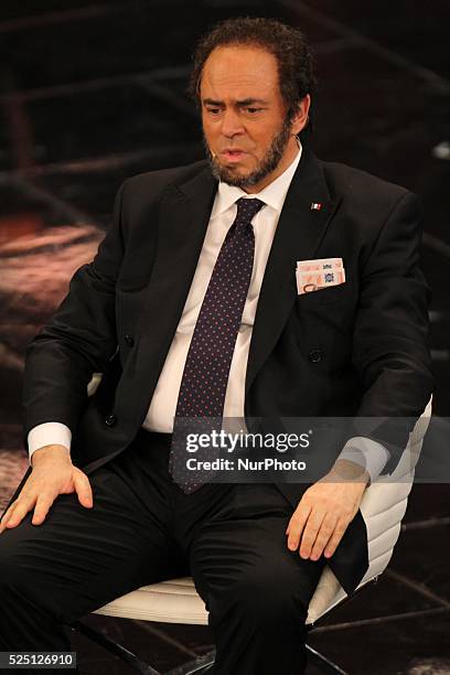 Maurizio Crozza in Sanremo during first day of the Sanremo Italian Music Festival, on February 13, 2013. Photo: Manuel Romano/NurPhoto