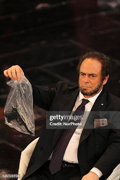 Maurizio Crozza in Sanremo during first day of the Sanremo Italian Music Festival, on February 13, 2013. Photo: Manuel Romano/NurPhoto