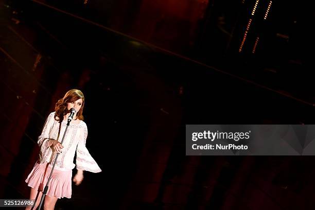 Annalisa in Sanremo during day 3 of the Sanremo Italian Music Festival, on February 14, 2013. Photo: Manuel Romano/NurPhoto