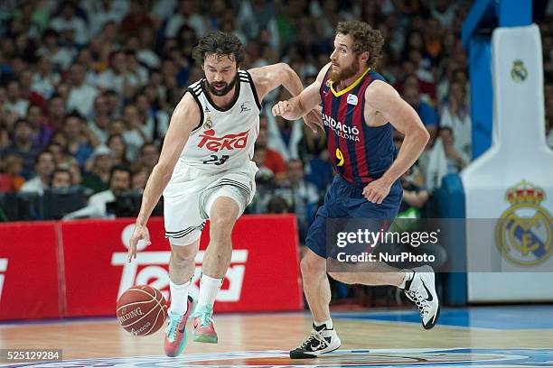 Sergio Llull Player of Real Madrid during the second match of the Spanish ACB basketball league final played Real Madrid vs Barcelona at Palacio de...