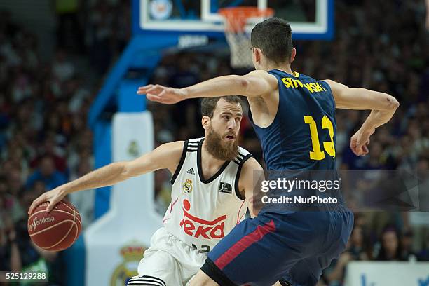 Sergio Rodriguez Player of Real Madrid during the second match of the Spanish ACB basketball league final played Real Madrid vs Barcelona at Palacio...