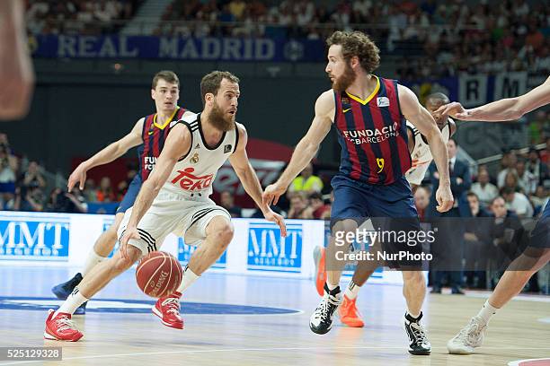 Sergio Rodriguez Player of Real Madrid during the second match of the Spanish ACB basketball league final played Real Madrid vs Barcelona at Palacio...