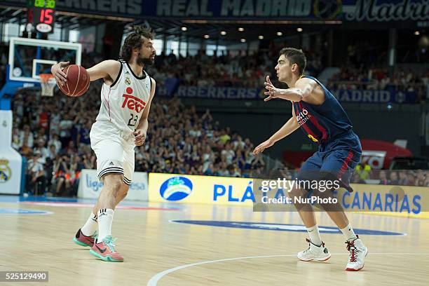 Sergio Llull Player of Real Madrid during the second match of the Spanish ACB basketball league final played Real Madrid vs Barcelona at Palacio de...