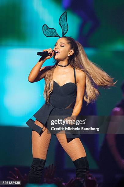 July 18, 2015 Singer Ariana Grande performs her Honeymoon tour with singer Prince Royce in Fort Lauderdale, Florida