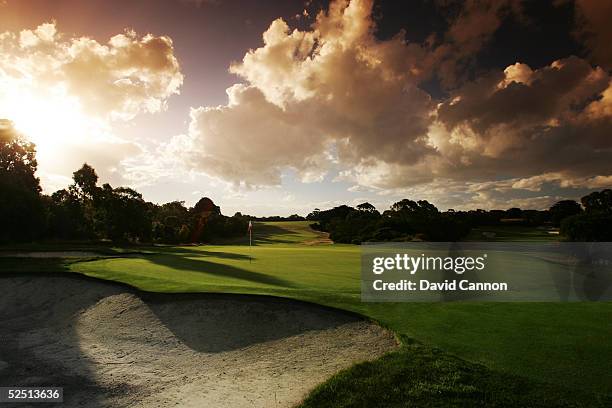 View from behind the green on the 402 metre 2nd hole on the East Course with the par 4 6th hole on the west course beind at Royal Melbourne Golf...