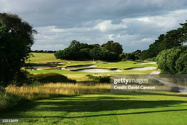 The 153 metre par 3, 16th, hole on the East Course at Royal Melbourne Golf Club, , on January 03 in Black Rock, Melbourne, Victoria, Australia.