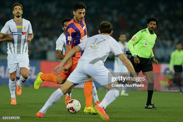 Pune City footballer Apostasy Katsouranis celebrates his goal of the Hero ISL.