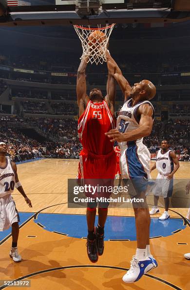 Mutombo Rockets Dikembe Mutombo of the Houston Rockets shoots against Michael Ruffin ...