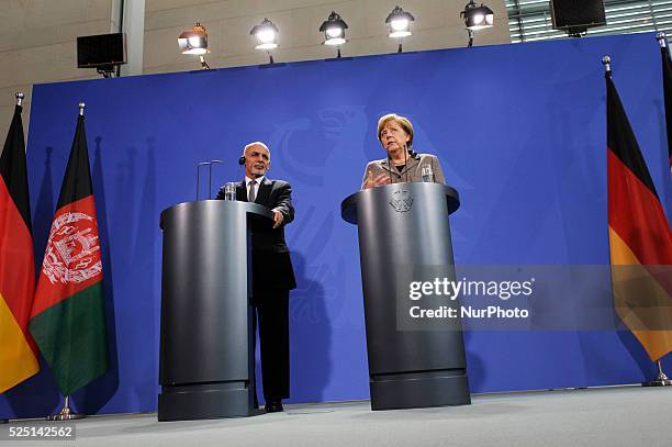 German Chancellor Angela Merkel receives President of Afghanistan Ashraf Ghani at at the Chancellery in Berlin. The two leaders are meeting for...