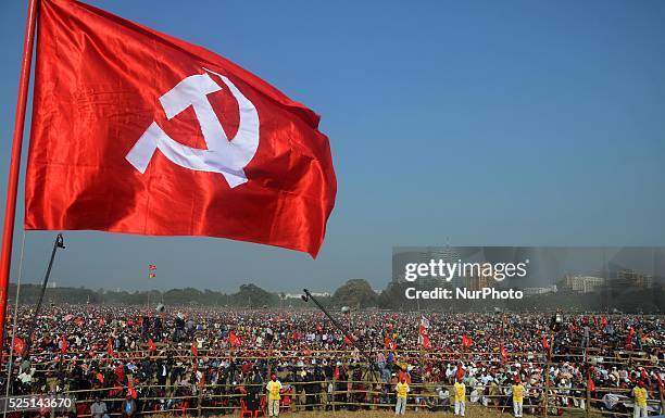 Activist of Communist Party of India participating in a rally before the start of party plenum , in Kolkata , India on Sunday, 27th December, 2015.