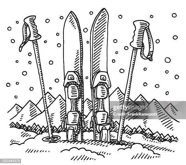 ilustrações, clipart, desenhos animados e ícones de par de botas e bastões de esqui esportes de inverno desenho - esqui equipamento esportivo
