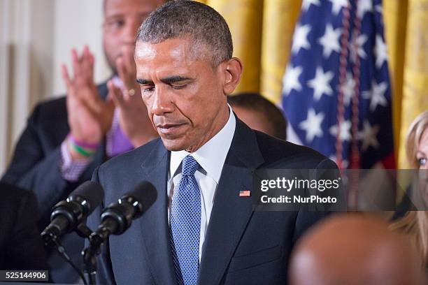 President Barack Obama gets emotional as he speaks on reducing gun violence in the East Room of the White House on January 5, 2016 in Washington, DC.