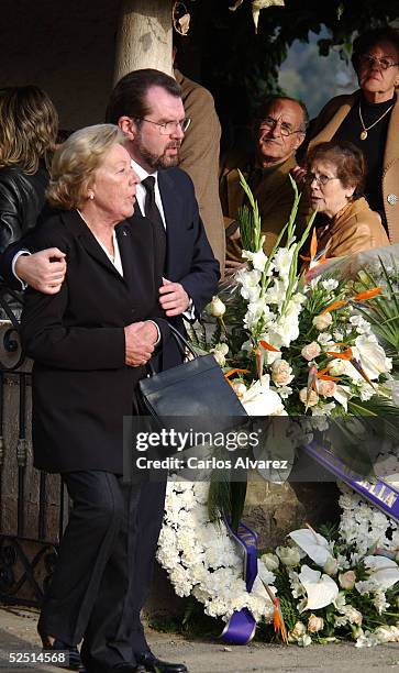 Letizia's grandmother Menchu Alvarez del Valle and Letiza's father Jesus Ortiz attend the funeral of Letizia's grandfather Jose Luis Ortiz Velasco at...