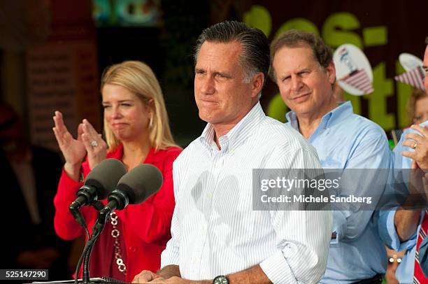 August 13, 2012 PAM BONDI, MITT ROMNEY, LINCOLN DIAZ-BALART. Mitt Romney Campaigns in South Florida On His Bus Tour For A Stronger Middle Class IN...