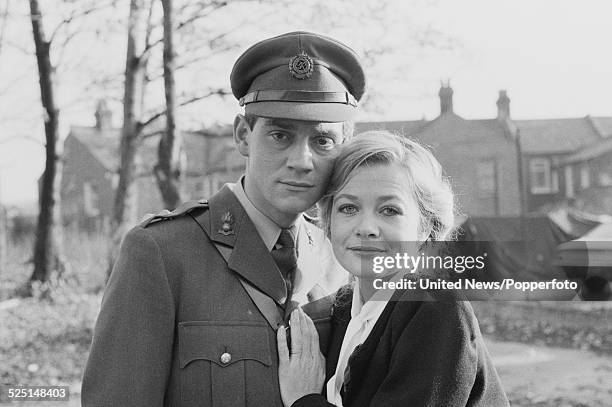English actors Anthony Andrews and Judy Geeson pictured together in character as Brian Ash and Susan on the set of the television drama series Danger...
