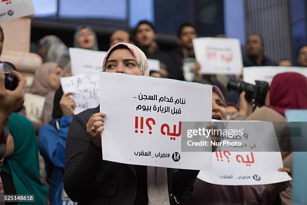 Compatriots political prisoners organizing a protest in Cairo on 18th February 2016 to demand the release of detainees and to improve conditions in...