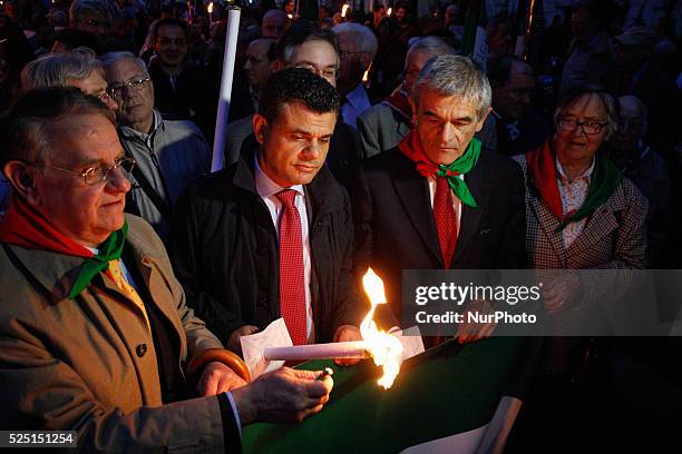 Torchlight for the 70th anniversary of the Liberation of Italy on April 24, 2015 in Turin, Italy. April 25 is the symbol of the victorious struggle...