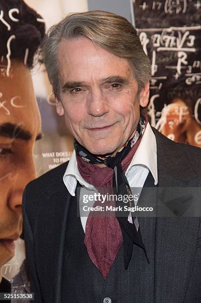 Actor Jeremy Irons attends "The Man Who Knew Infinity" New York Screening at the Chelsea Bow Tie Cinemas on April 27, 2016 in New York City.