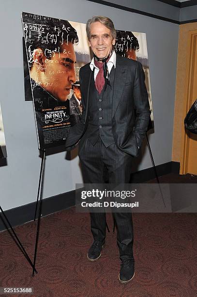 Jeremy Irons attends "The Man Who Knew Infinity" New York Screening at Chelsea Bow Tie Cinemas on April 27, 2016 in New York City.