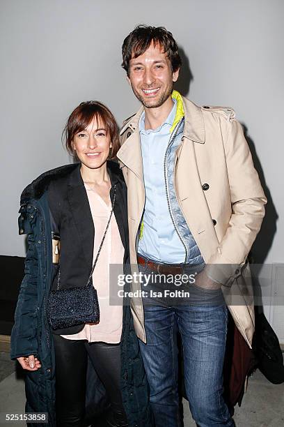 Actress Maike von Bremen and Alexander Kreuzer attend the presentation of a joint project by COS and Michael Sailstorfer on April 27, 2016 in Berlin,...