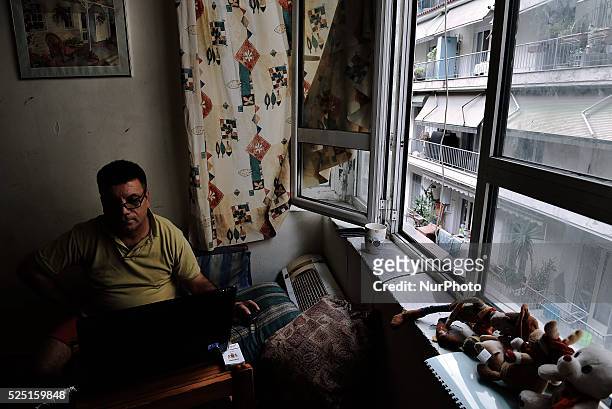 Iskandar, a Syrian refugee inside his apartment. Due to its geographical position, Greece has the role of immigrants reception coming from Asia in...