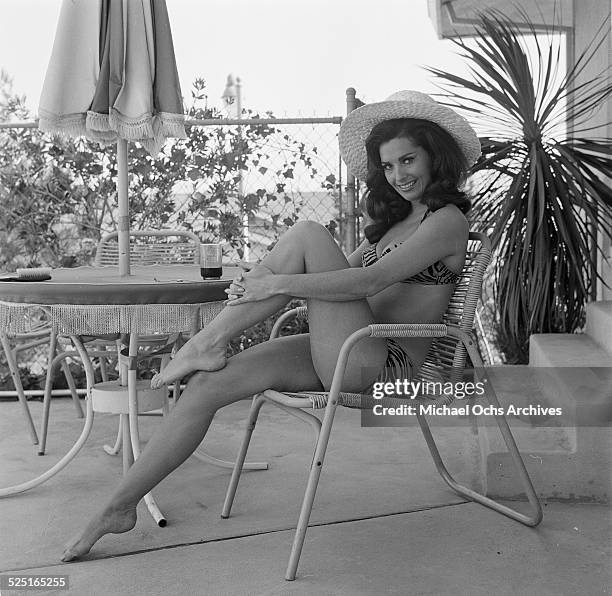 Actress Edy Williams poses in her bathing suit at home in Los Angeles,CA.