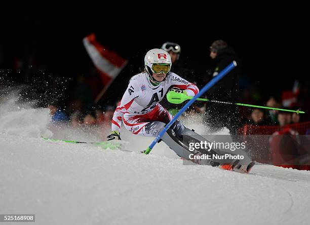 Alexandra Daum from Austria, during the 6th Ladies' slalom 1st Run, at Audi FIS Ski World Cup 2014/15, in Flachau. 13 January 2014, Picture by: Artur...