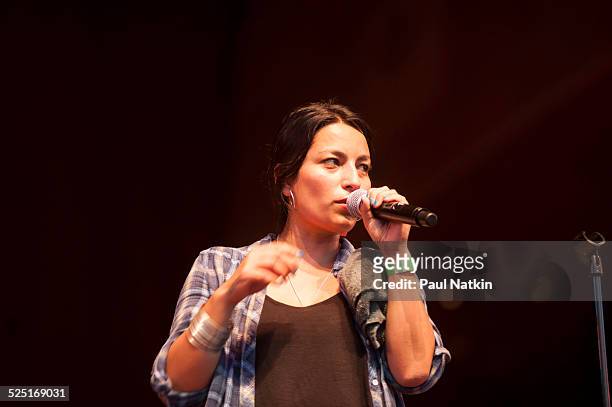 Chilean rapper Ana Tijoux performs at the Pritzker Pavilion in Millenium Park, Chicago, Illinois, July 23, 2012.