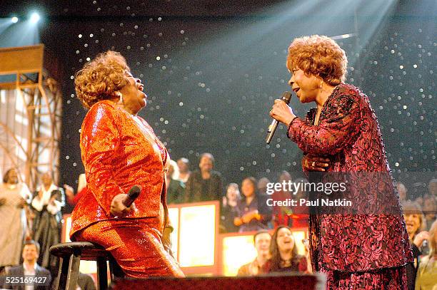 American gospel musician Albertina Walker performs with an unidentified woman, Dallas, Texas, March 11, 2003.