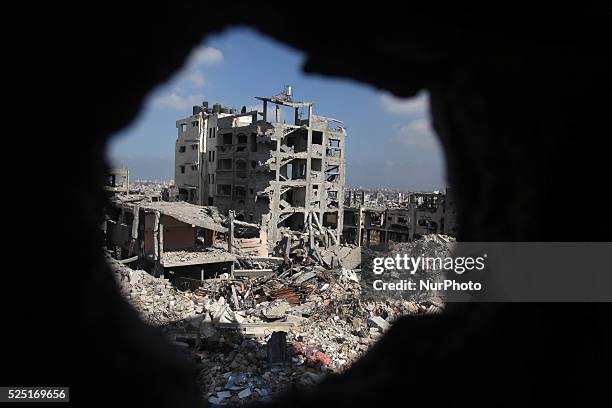 General view shows houses in the Shejaia neighbourhood that witnesses said were destroyed in an Israeli offensive, after a ceasefire was declared, in...