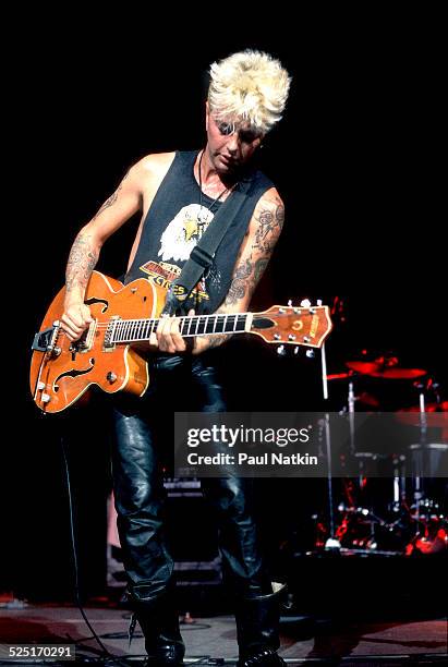 Musician Brian Setzer performs, Milwaukee, Wisconsin, July 1, 1988.