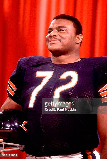 Football player William 'Refrigerator' Perry, defensive lineman for the Chicago Bears, appears on 'The Bob Hope Show', Chicago, Illinois, 1985.