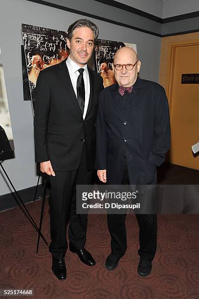 Writer/director Matthew Brown and producer Edward R. Pressman attend "The Man Who Knew Infinity" New York Screening at Chelsea Bow Tie Cinemas on...