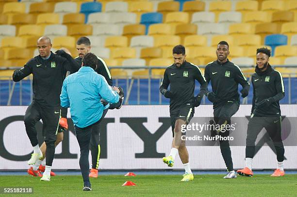 Manchester City's players attend a training session,at Olimpiyskiy stadium,in Kiev,Ukraine,23 February,2016. Manchester City will face Dynamo Kyiv in...