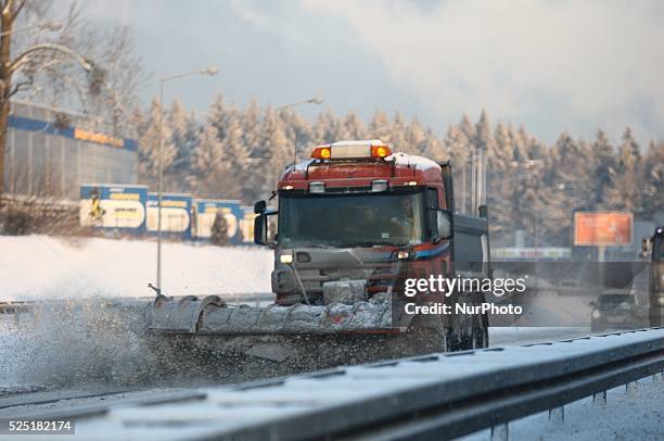 TriCity, Poland 29th, Dec. 2014 Heavy snow paralyzes road traffic in Gdansk, Sopot and Gdynia. Due the slippery road big lorries blocked TriCity...