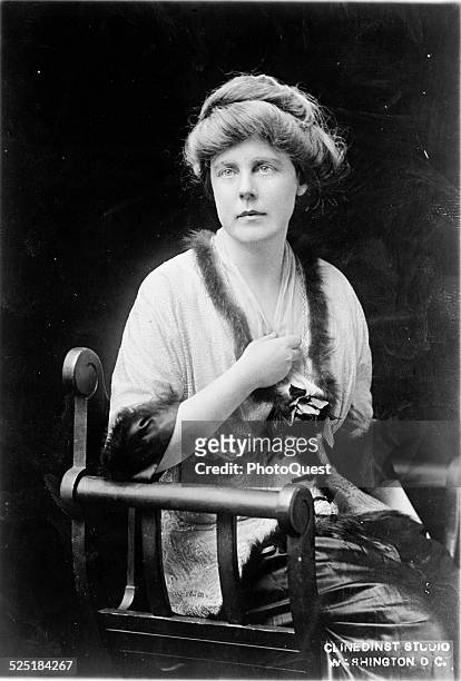 Portrait of the head of the Congressional Union for Women Suffrage Lucy Burns, circa 1918. She led demonstrations and daily picketing at the White...