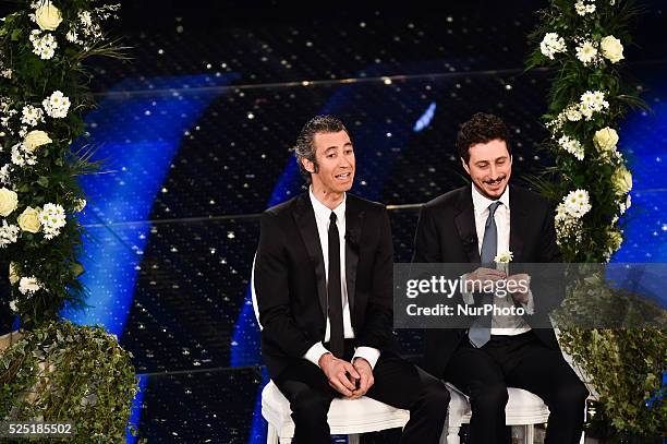 Luca Bizzarri and Paolo Kessisoglu attend the thirth night of 65th Festival di Sanremo on February 12, 2015 in Sanremo, Italy.