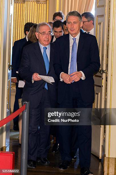 The Portuguese Minister of State and Foreign Affairs, Rui Machete receives in Lisbon, on February 18, 2015 his United Kingdom counterpart, Philip...