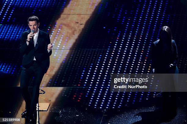 Giovanni Caccamo and Deborah Iurato attend the closing night of 66th Festival di Sanremo 2016 at Teatro Ariston on February 13, 2016 in Sanremo,...