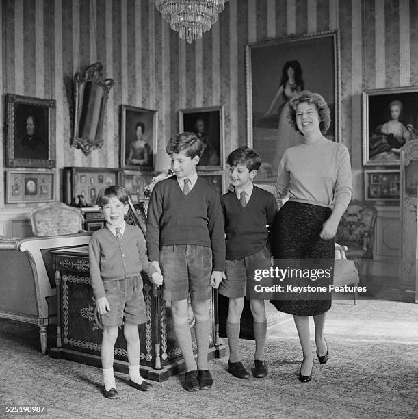 Cayetana Fitz-James Stuart , 18th Duchess of Alba, with her three sons at the Liria Palace, Madrid, 17th March 1959.The boys are Alfonso Martínez de...