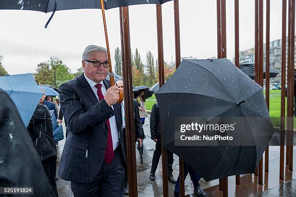 Secretary of state John F. Kerry visits the Berliner Wall memorial with German foreign minister Steinmeier on October 22nd, 2014 in Berlin, Germany....