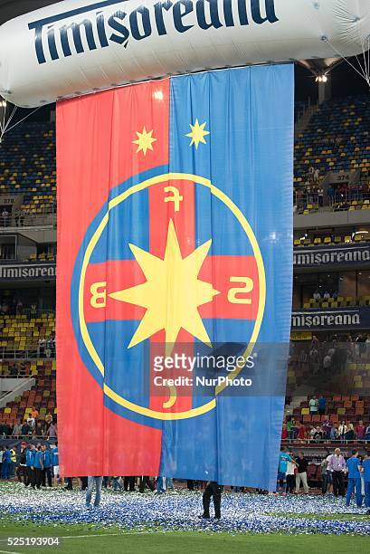 The Steaua Bucharest flag at the end of the Cupa Romaniei Timisoreana 2014-2015 Finals game between FC Universitatea Cluj ROU and FC Steaua Bucharest...