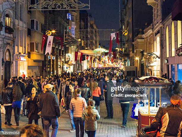 crowds on istiklal caddesi - istiklal avenue stock pictures, royalty-free photos & images