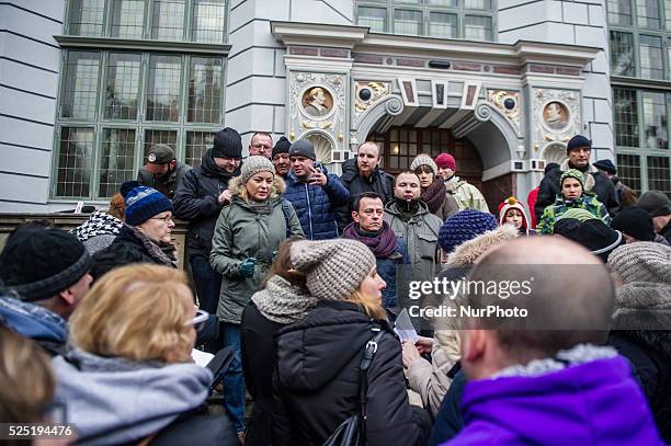 Gdansk, Poland 24th, Jan. 2015 Swiss Francs loan-takers protest in Gdansk. Protesters demand Polish governmental help to pay their high rates after...