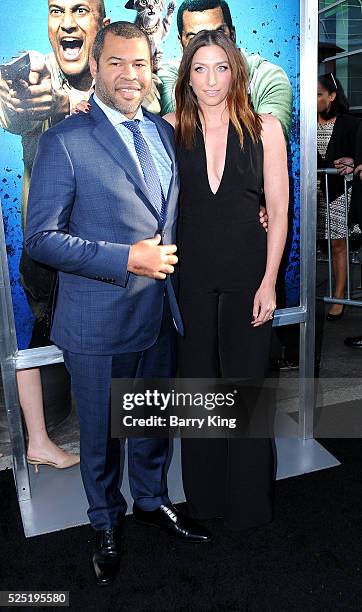 Actor Jordan Peele and Chelsea Peretti attends the Warner Bros.' premiere of 'Keanu' at ArcLight Cinemas Cinerama Dome on April 27, 2016 in...