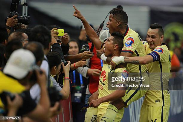 Osvaldo Martinez of America celebrates after scoring the second goal of his team during the Final second leg match between America and Tigres UANL as...